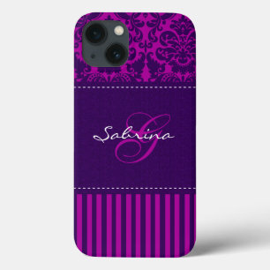 Monogram Pink, Purple Damask Stripe iPad Air Case