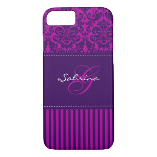 Monogram Pink, Purple Damask Stripe iPhone 7 Case