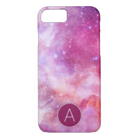 Monogram Pink & Purple Watercolor Abstract Galaxy