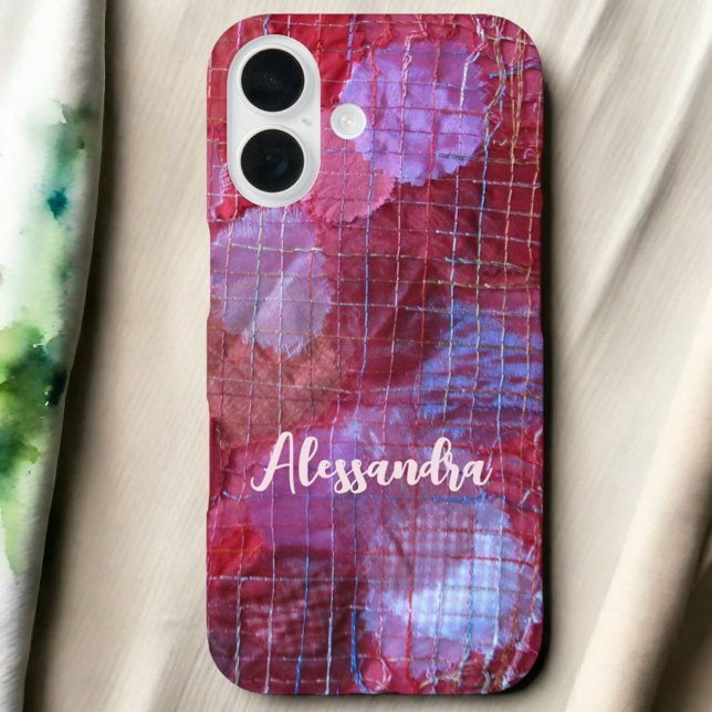Monogram pink red purple abstract pattern  iPhone 16 case (Creator Uploaded)