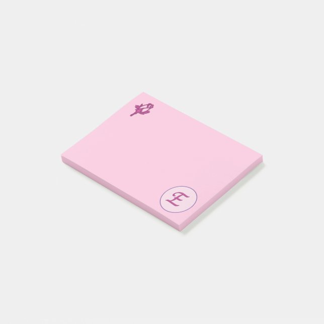Monogram Pink Rose E Post-it Notes (Angled)