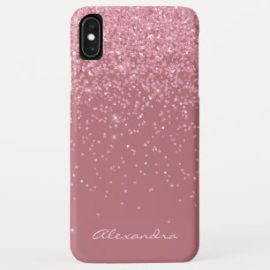 Monogram Pink - Rose Gold and Glitter Background iPhone XS Max Case