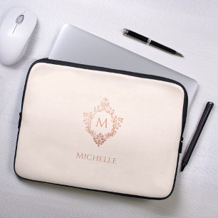 Monogram Pink Rose Gold Crest Elegant Vintage  Laptop Sleeve