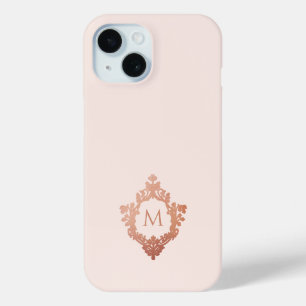 Monogram Pink Rose Gold Crest Vintage Elegant iPhone 15 Case