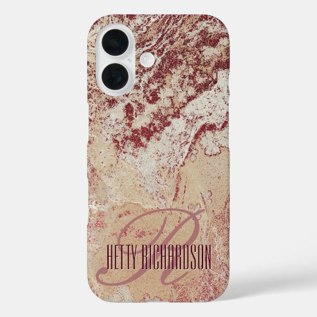 Monogram Pink Rose Gold Glitter Marble Case-Mate iPhone Case (Back)