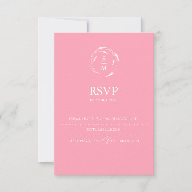 Monogram Pink RSVP Card Wedding Website (Front)