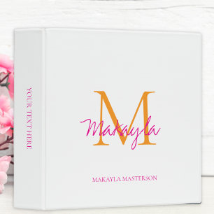 Monogram Pink Script Office School Binder