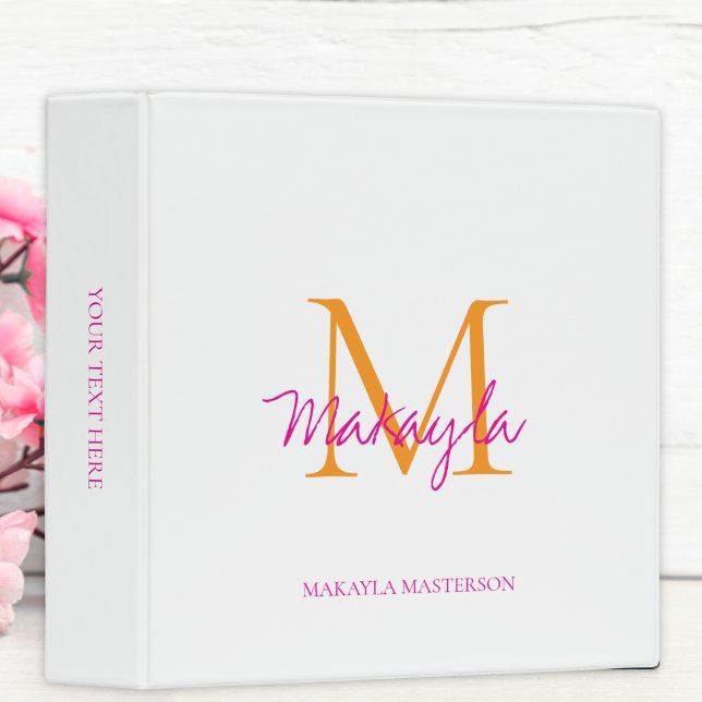 Monogram Pink Script Office School Binder (Creator Uploaded)