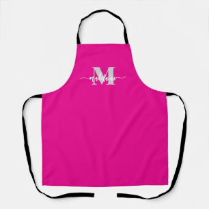 Monogram Pink Silver Personal Apron