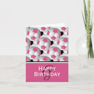 Monogram Pink Soccer Ball Pattern Happy Birthday Card