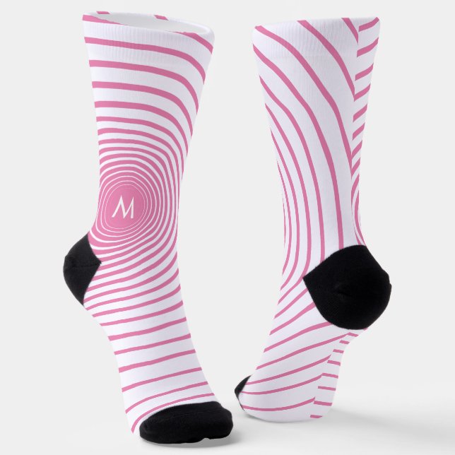 Monogram Pink Striped White Socks - Choose Colours (Angled)