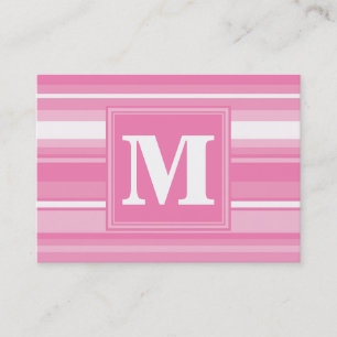 Monogram pink stripes business card