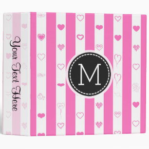 Monogram Pink Stripes Elegant Modern Heart Binder