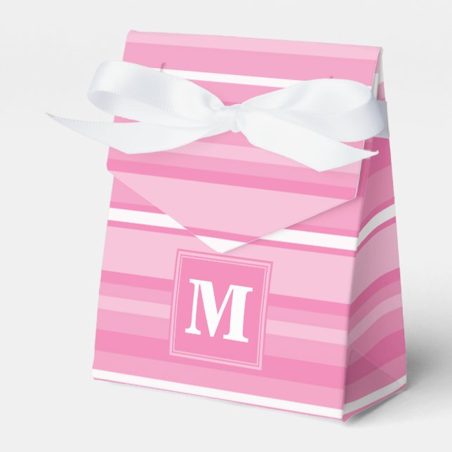 Monogram pink stripes favor box (Front Side)