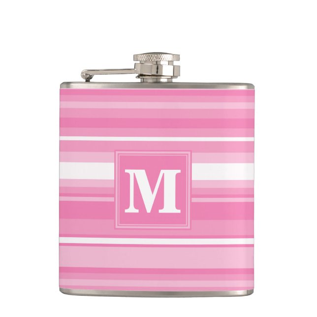 Monogram pink stripes hip flask (Front)