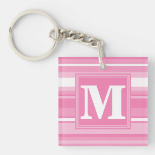 Monogram pink stripes keychain