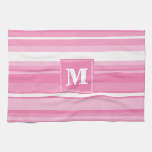 Monogram pink stripes kitchen towel