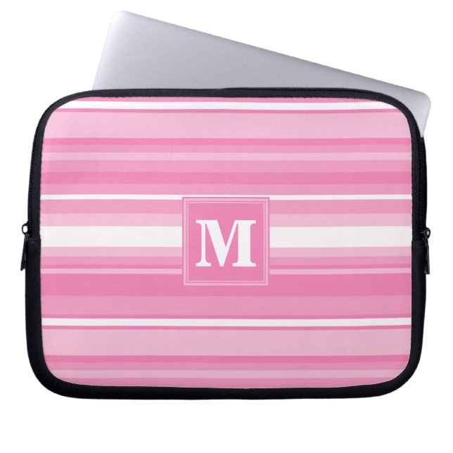 Monogram pink stripes laptop sleeve (Front)