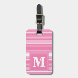 Monogram pink stripes luggage tag