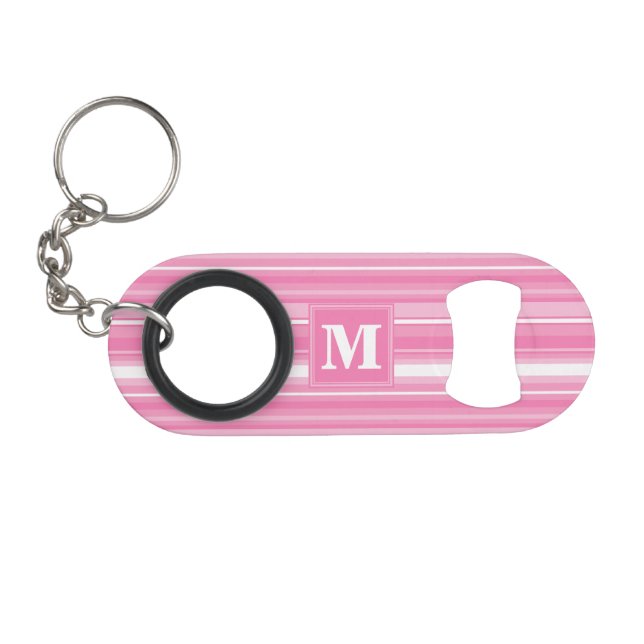 Monogram pink stripes mini bottle opener (Front (Horizontal))