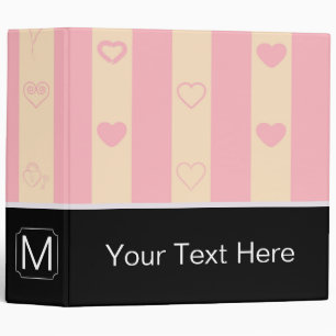 Monogram Pink Stripes Modern Heart Pattern Binder