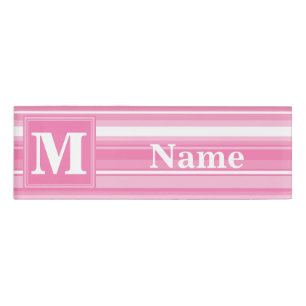 Monogram pink stripes name tag