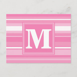 Monogram pink stripes postcard
