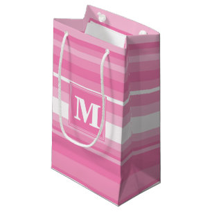 Monogram pink stripes small gift bag