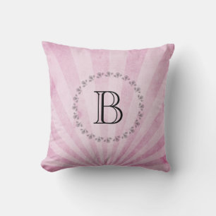 Monogram Pink Sunray Throw Pillow