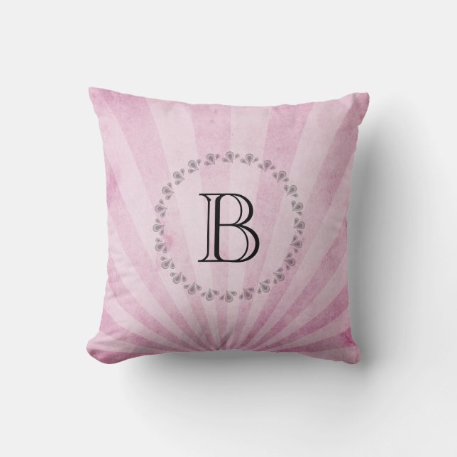 Monogram Pink Sunray Throw Pillow (Front)