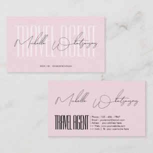 Monogram pink TRAVEL AGENT modern script Business Card