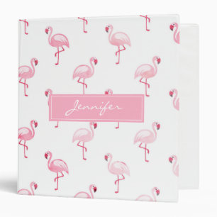 Monogram Pink Tropical Flamingo Pattern on White Binder