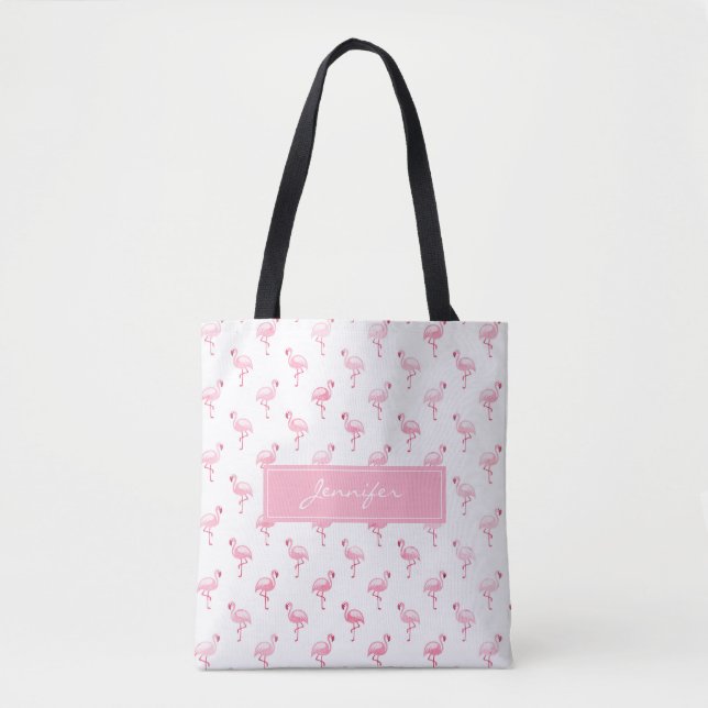 Monogram Pink Tropical Flamingo Summer Pattern Tote Bag (Front)