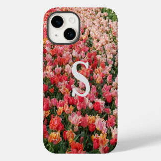 Monogram Pink Tulip Flower iPhone Case