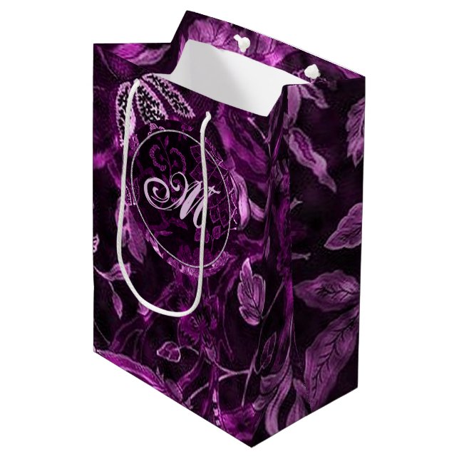 Monogram Pink Vintage Floral GIft Bag (Front Angled)