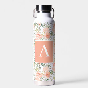 Monogram Pink Vintage Floral Rose Water Bottle