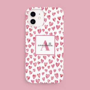 Monogram Pink Watercolor Heart Pattern Case-Mate iPhone 14 Case