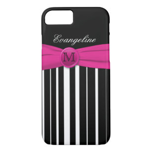 Monogram Pink White Black Striped iPhone 7 Case