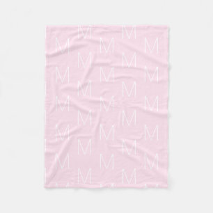 Monogram pink white custom initial letter pattern fleece blanket