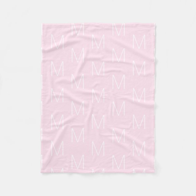 Monogram pink white custom initial letter pattern fleece blanket (Front)