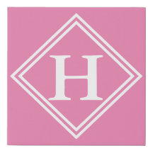 Monogram Pink white Frame, Initial Faux Canvas