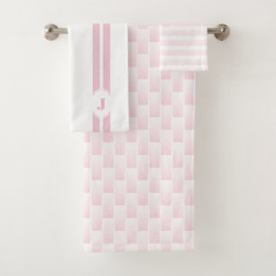 Monogram Pink White Ombre Chequered Stripe Bath Towel Set