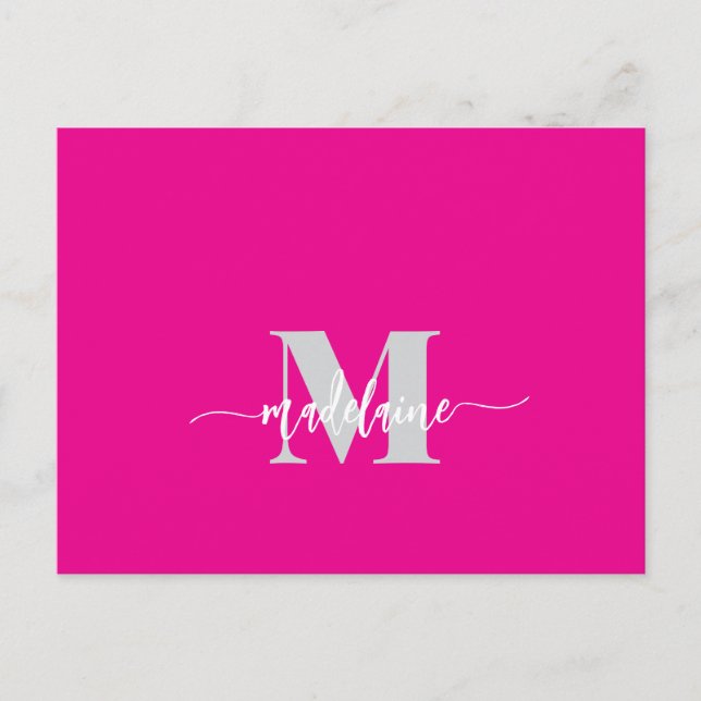 Monogram Pink White Silver Colour Personal  Postcard (Front)