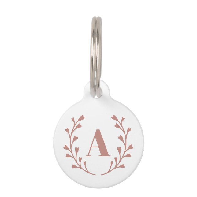 Monogram Pink Wreath Dog Cat Pet Tag (Front)