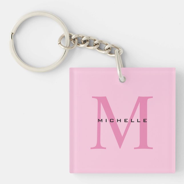 Monogram Pink Your Name Special Gift Beloved Ones Keychain (Front)