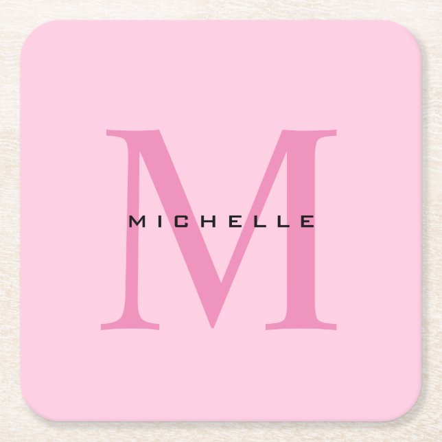 Monogram Pink Your Name Special Gift Beloved Ones Square Paper Coaster (Front)