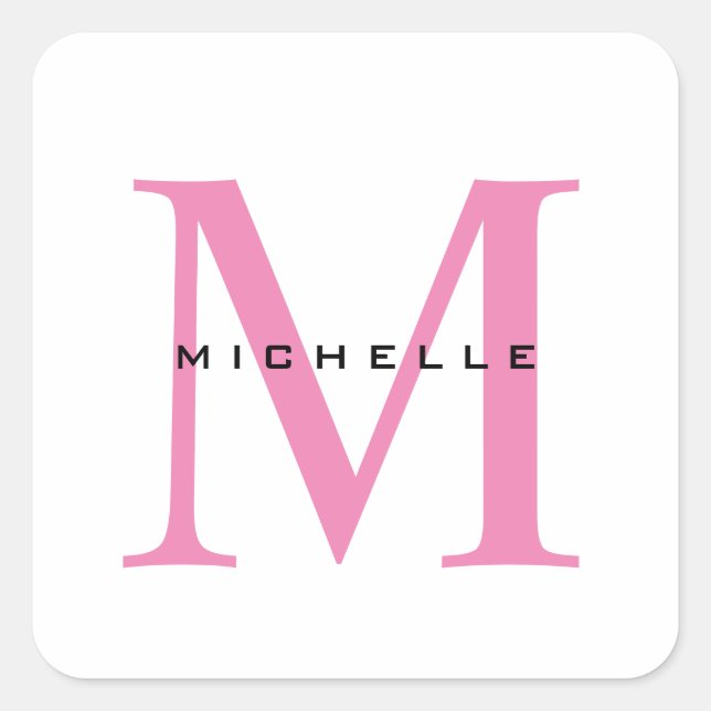 Monogram Pink Your Name Special Gift Beloved Ones Square Sticker (Front)