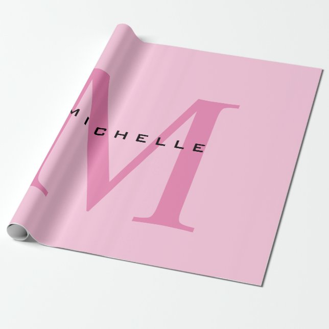 Monogram Pink Your Name Special Gift Beloved Ones Wrapping Paper (Unrolled)