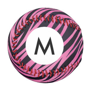 Monogram Pink Zebra Stripe Background Baseball