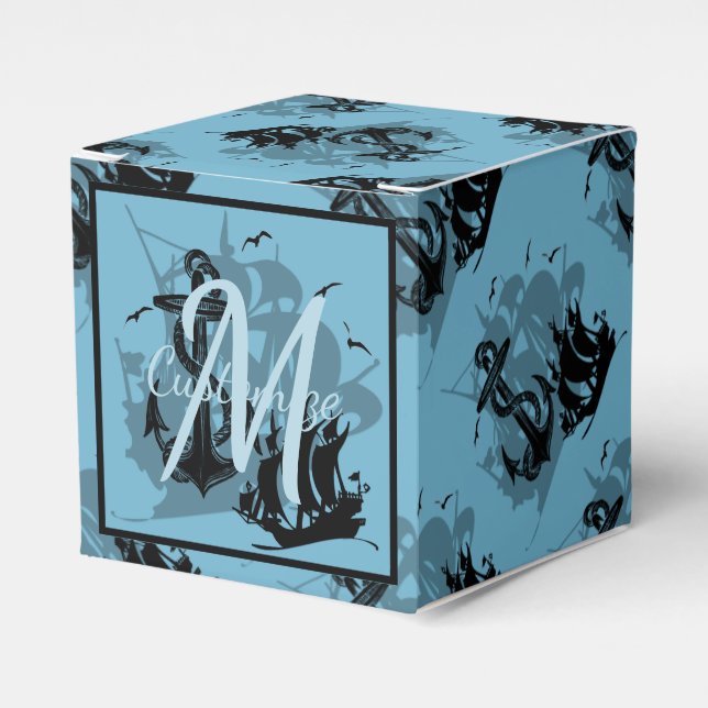 Monogram Pirate Ship & Anchor Cube Favour Box (Front Side)